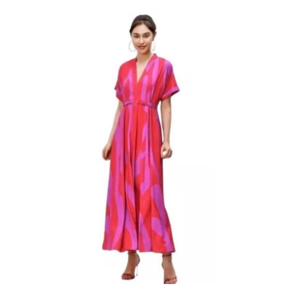 Wayward Fancies eShakti Red Purple Abstract Maxi Dress Plus Size 5X 32W